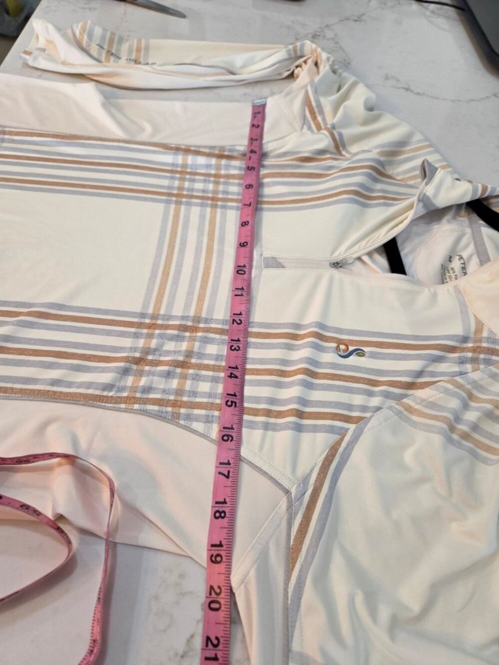 Peter Millar Womens Ivory Plaid UPF 50+ Quarter-Zip Sun Shirt Medium Golf EUC - Picture 11 of 12